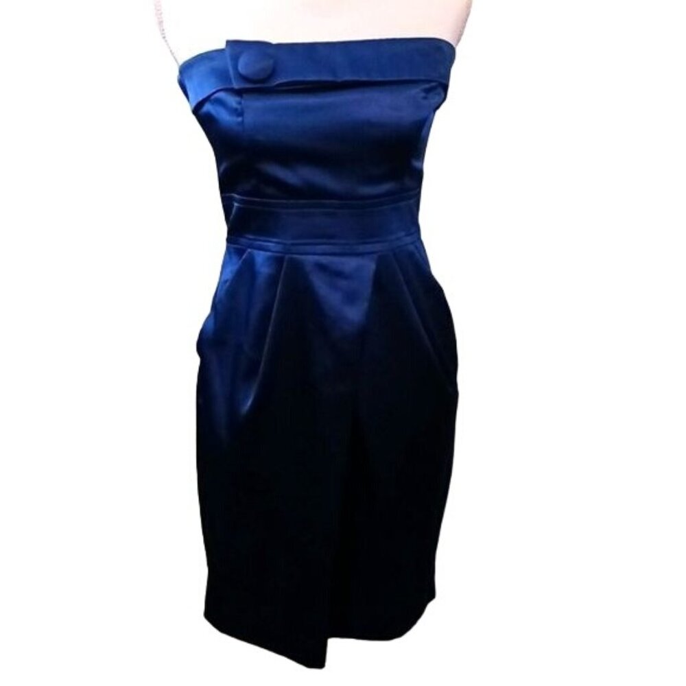 Teeze Me Strapless Mini Dress Front Button Fold Detail Royal Blue‎ Size 9 Junior